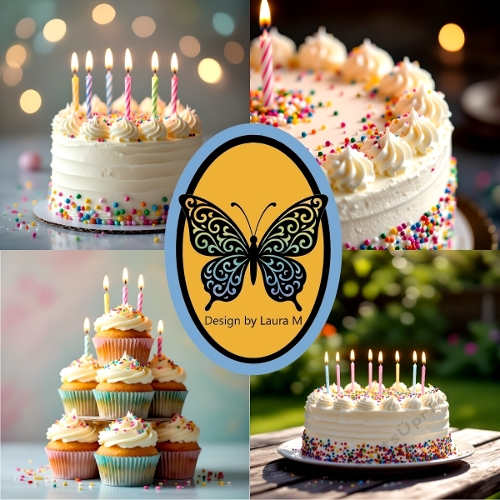 Colorful Birthday Cakes Collage – Multi-Tiered Cakes, Cupcakes & Sprinkles Party Dessert Art