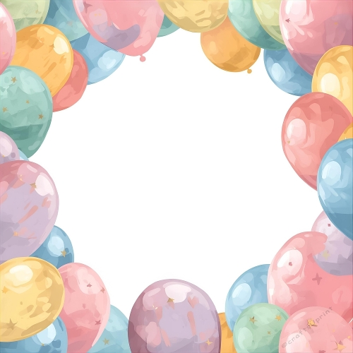 Pastel Balloon Digital Illustration – Whimsical Cluster of Glossy Pink, Blue, Yellow & Purple Balloons (1200x1200 px JPEG)