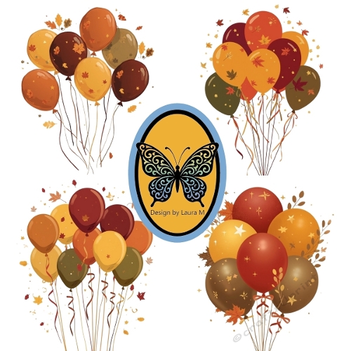 Autumn Balloon Grid – 4 Sets of Colorful Balloons with Leaves in Whimsical Fall Design (1200x1200 px JPEG)