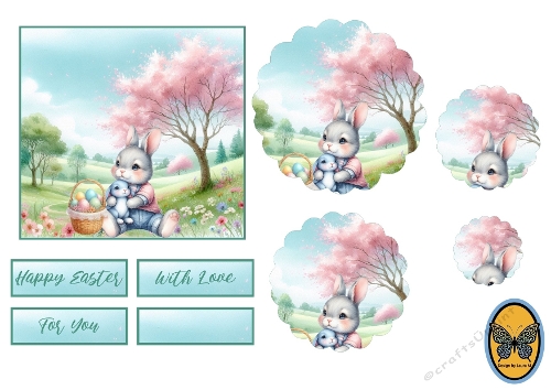 3D Pyramid Card – Adorable Watercolor Easter Bunny in a Spring Park