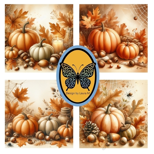 Rustic Autumn Watercolor Collage – 4-Panel Fall Digital Artwork on a jpeg 1200x1200px