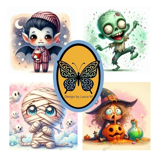 Cute Halloween Chibi Characters – Bat Boy, Zombie, Mummy & Witch Digital Illustrations