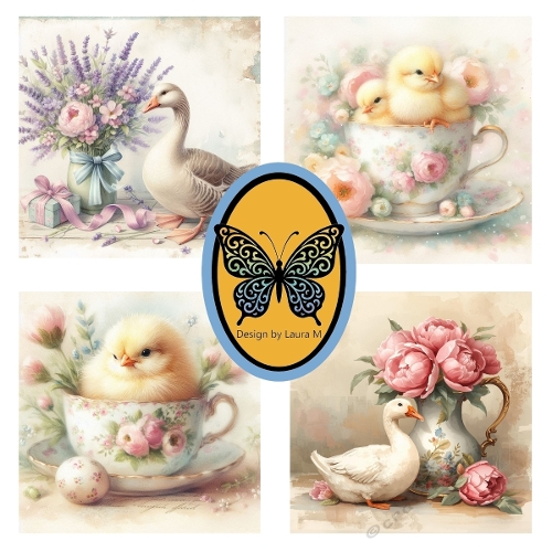 Whimsical Chicks in Floral Teacups