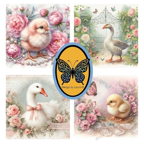 Kit 4 Watercolor Shabby Chic Birds  Charming Farmyard Collage JPEG