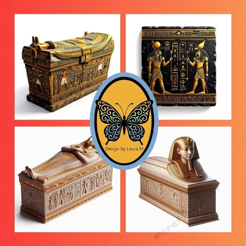 Kit 4 Egyptian Treasures  Gold Coffin, Sarcophagus, Mummy and Pharaoh JPEG Set