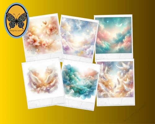 Kit 6 Watercolor Pastel Clouds Twinkling Stars and Warm Sky JPEG Set