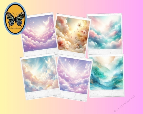 Kit 6 Watercolor Pastel Clouds Pink, Blue and Purple Dream Sky JPEG Set