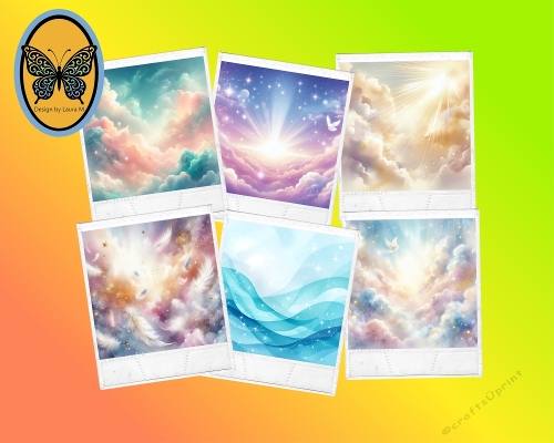 Kit 6 Watercolor Ethereal Skies   Pastel Clouds in Blue, Pink and Orange JPEG Set