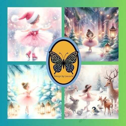 Whimsical Winter Girl Christmas Kit  Pastel Ice Skating & Deer Scenes