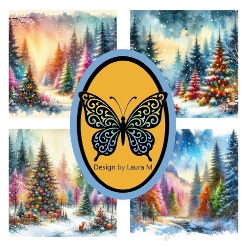 Watercolor Christmas Forest Digital Collage – Snowy Trees & Festive Winter Scenes