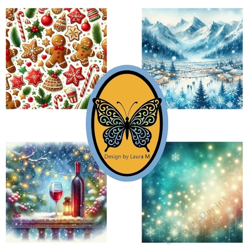 Festive Snowy Holiday Digital Collage – Gingerbread, Village, Cozy Wine & Starry Sky