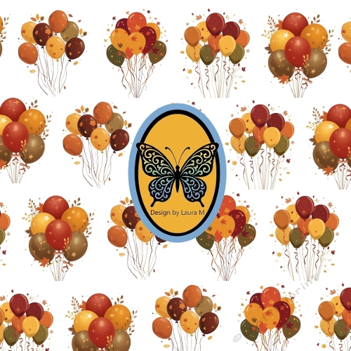Autumn Balloons Seamless Pattern – Fall Leaves Digital Collage