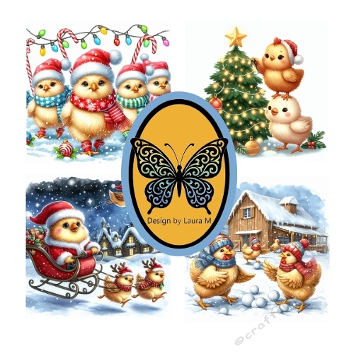 Whimsical Christmas Baby Chickens Digital Collage – Festive Winter Fun