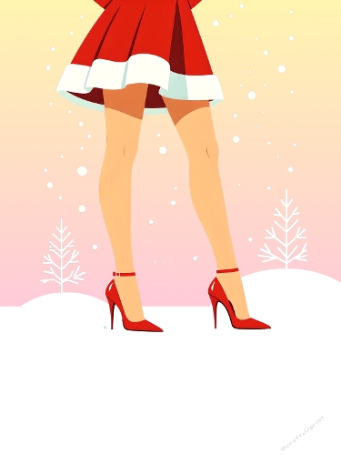 Festive Elegance – Christmas Woman in Red Heels Digital Illustration | Playful Holiday A4 Design