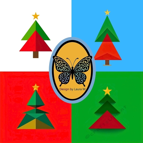 Festive Stylized Christmas Trees Clip Art Set  Red, Green, Blue & Emerald Green – 1200x1200px JPEG Kit