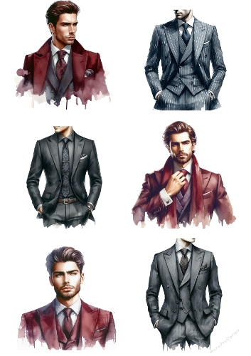 Elegant Men in Stylish Suits Collage   Digital Illustration Set of 6 Gentlemen A4 Digital JPEG