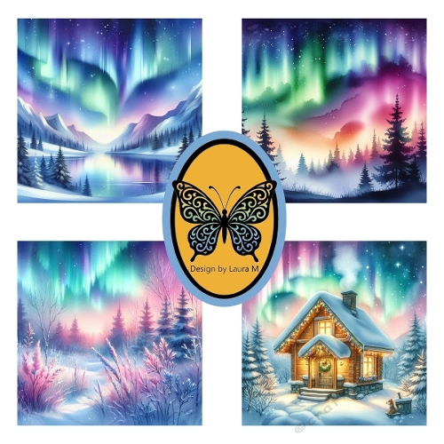 Winter Forest & Northern Lights Watercolor Kit – 4 Dreamy Arctic Landscapes for Cards, Prints & Crafts