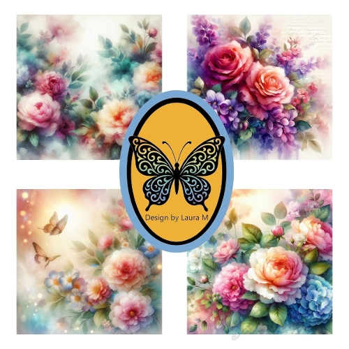 Pastel Floral Watercolor Kit – Roses, Hydrangeas & Butterflies in Dreamy Garden Scenes