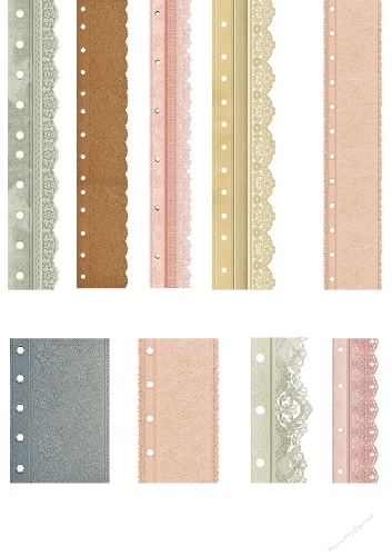 A4 Printable Kit – 12 Pastel Paper Ribbons with Lace, Dot & Solid Patterns