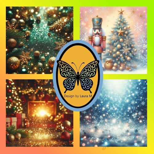 Festive Christmas Watercolor Collage – 4 Holiday Scenes with Tree, Nutcracker, Fireplace & Starry Night, 1024x1024 JPEG