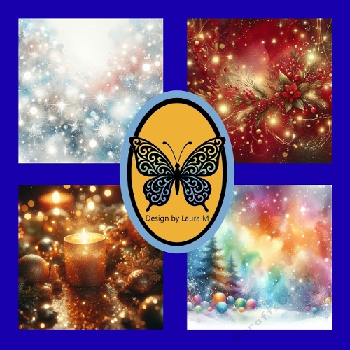 Festive Christmas Watercolor Clipart Kit – 4 Holiday Illustrations with Snowflakes, Candles & Ornaments, 1024x1024 JPEG