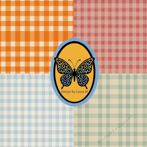 4 Rustic Checkered Patterns in Orange, Red, Blue & Green, 1024x1024 JPEG