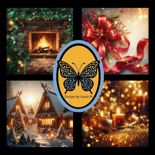 Holiday Scenery Set – Fireplace, Cozy Cottage, Gift Box & Snowy Village