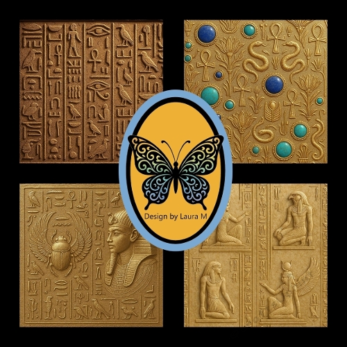 Embossed Golden Egyptian Wall Art Set – Hieroglyphics & Mythological Scenes