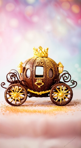 Golden Fairy-Tale Carriage with Crown – Magical Fantasy Photography with Colorful Bokeh
