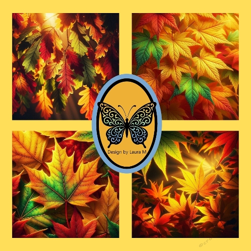 Autumn Leaves Background Kit – 4 Vibrant Fall Digital Papers in Orange, Yellow, Red & Green