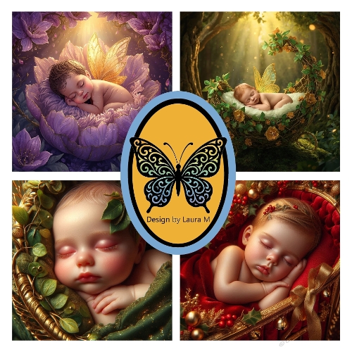 Fantasy Sleeping Babies Kit – 4 Ethereal Floral & Nature-Themed Cradle Digital Paintings (500x500px JPEG)