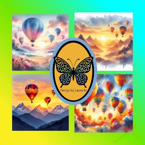 Hot Air Balloons Over Mountains Art Kit – Sunrise & Sunset Fantasy Sky Collection