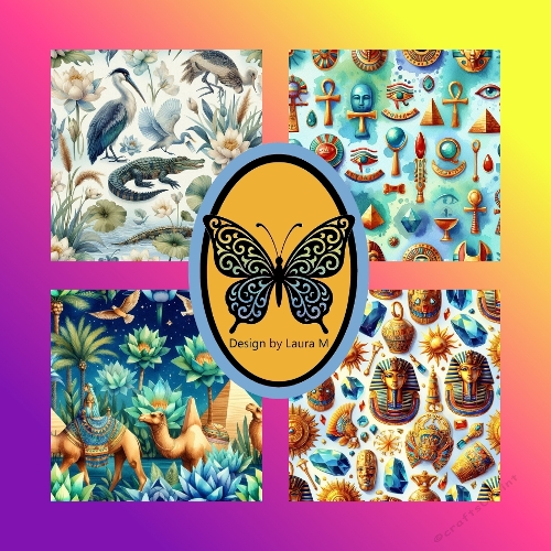 Egypt Watercolor Seamless Pattern Kit – Birds, Symbols, Lotus & Deities Collection