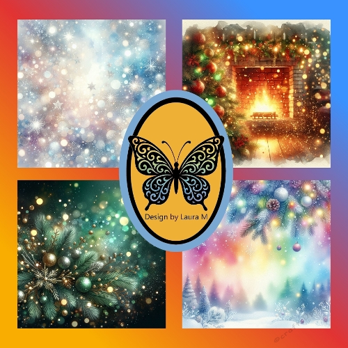Christmas Collage Kit – Snowy Forest, Cozy Fireplace, Winter Night & Glowing Ornaments