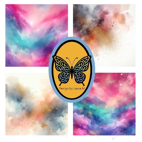 Abstract Watercolor Art Kit – Vibrant Pastel Swirls with Pink, Purple, Blue & Gold