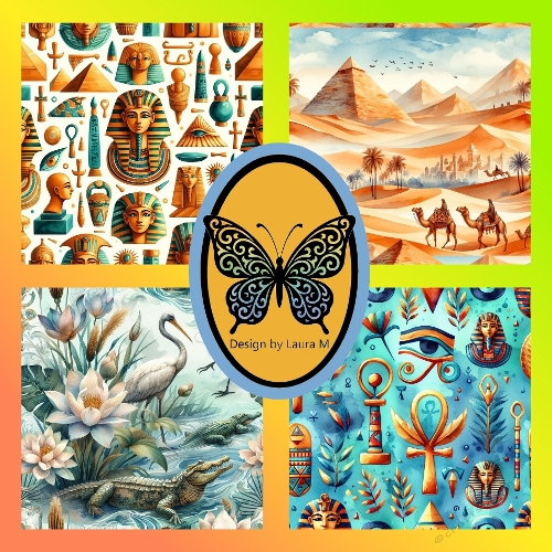 Ancient Egypt Collage Kit – Artifacts, Pyramids, Camels & Mythology Symbols