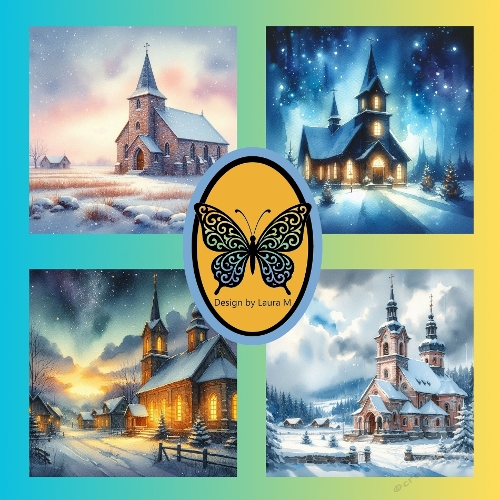 Whimsical Snowy Church Kit – Nighttime Holiday Scenes with Glowing Colors