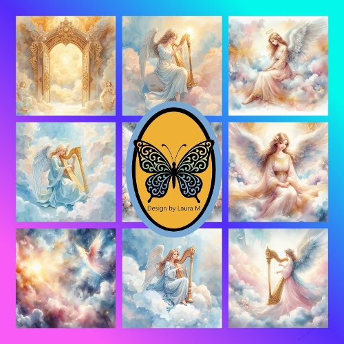 Watercolor Angel Collection – Ethereal Pastel Angels Playing Harps