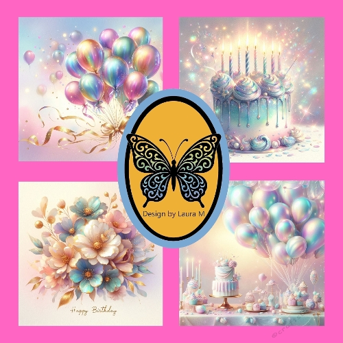 Whimsical Birthday Collection – Pastel Balloons, Dripping Cake, and Flower Arrangements