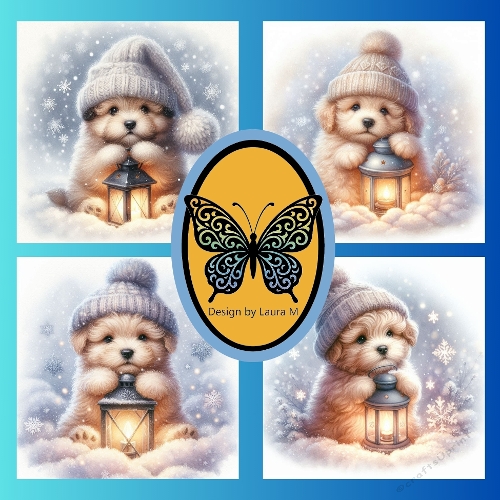 Adorable Winter Poodles with Lanterns in Snowy Wonderland