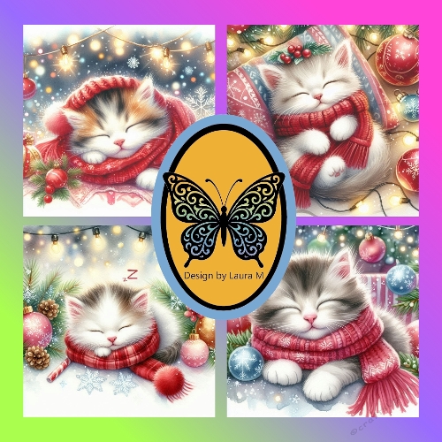Adorable Christmas Kittens Sleeping in Red Scarves