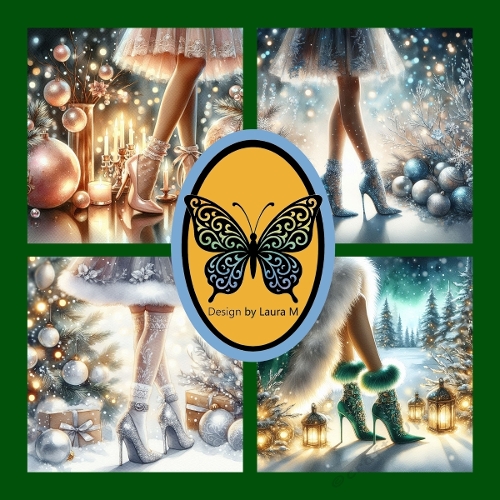 Winter Fashion Women Collage – Sparkly Outfits, High Heels, and Festive Snowy Scenes Illustration