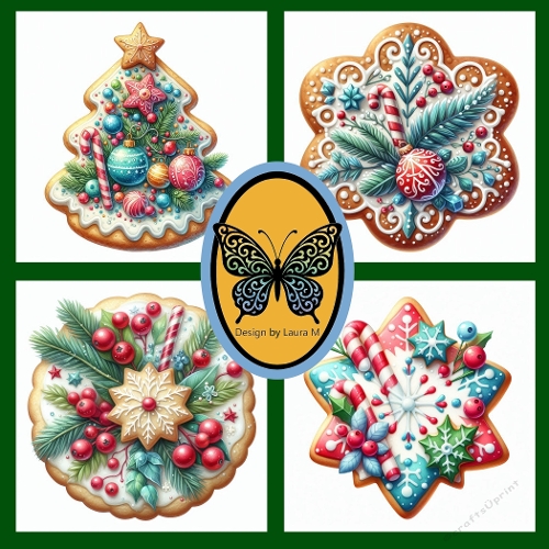 Decorated Christmas Cookies – Festive Stars, Pinecones, and Snowflakes Digital Illustration