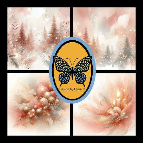 Ethereal Winter Scenes Collage – Four Pastel Snowy Forest Illustrations with Glowing Orbs