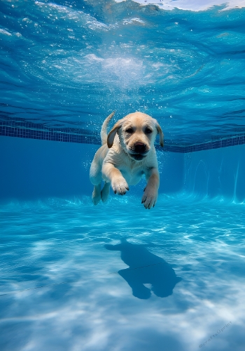 Swimming Yellow Puppy – Playful Underwater Pool Photography