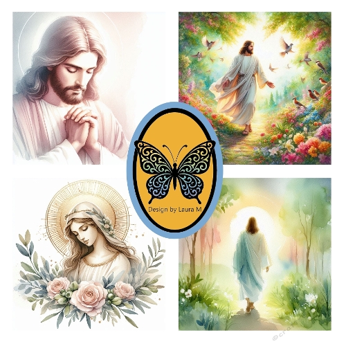 Four Digital Illustrations of Jesus Christ in Peaceful Nature Scenes