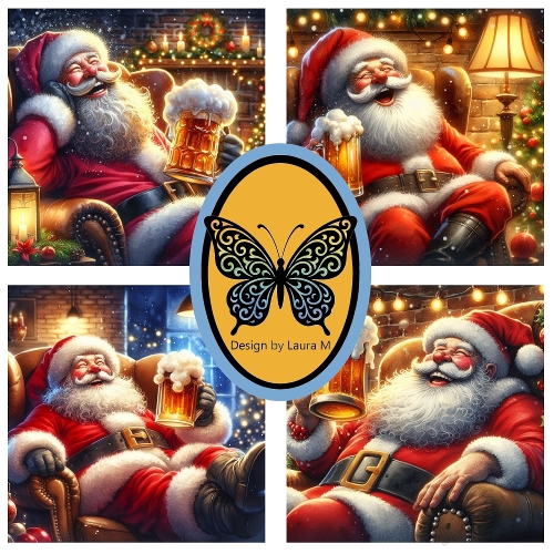 Funny Santa Claus with Beer – Cozy Watercolor Christmas Set (4 Designs)
