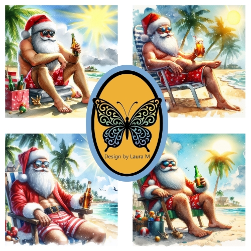 Funny Santa on the Beach – Watercolor Tropical Christmas Set (4 Designs)