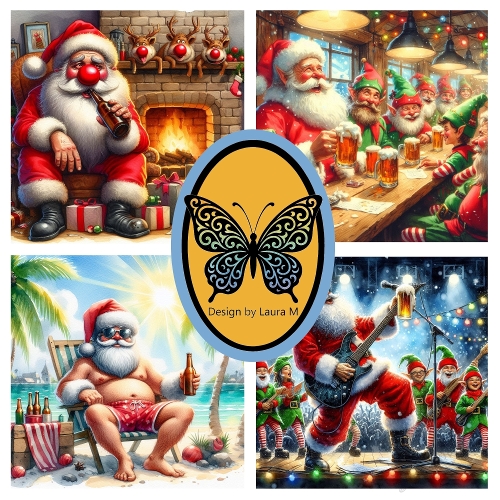 Whimsical Santa Claus Collage – Festive Christmas Scenes in Vibrant Style
