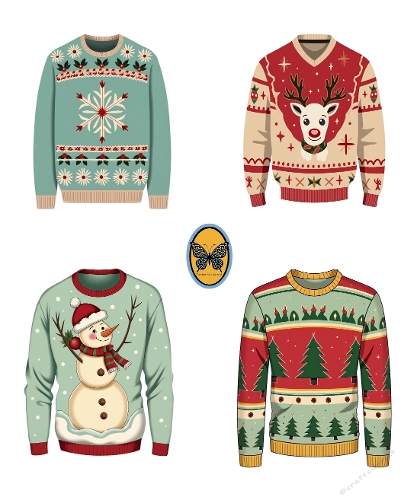 Retro Christmas Sweater Collage – Teal & Red Festive Jumpers